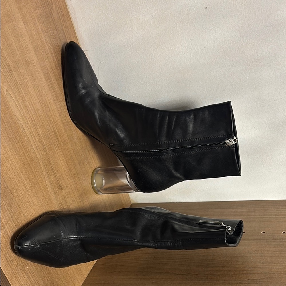 Zara Black Leather Ankle Boots with Zipper Size 41